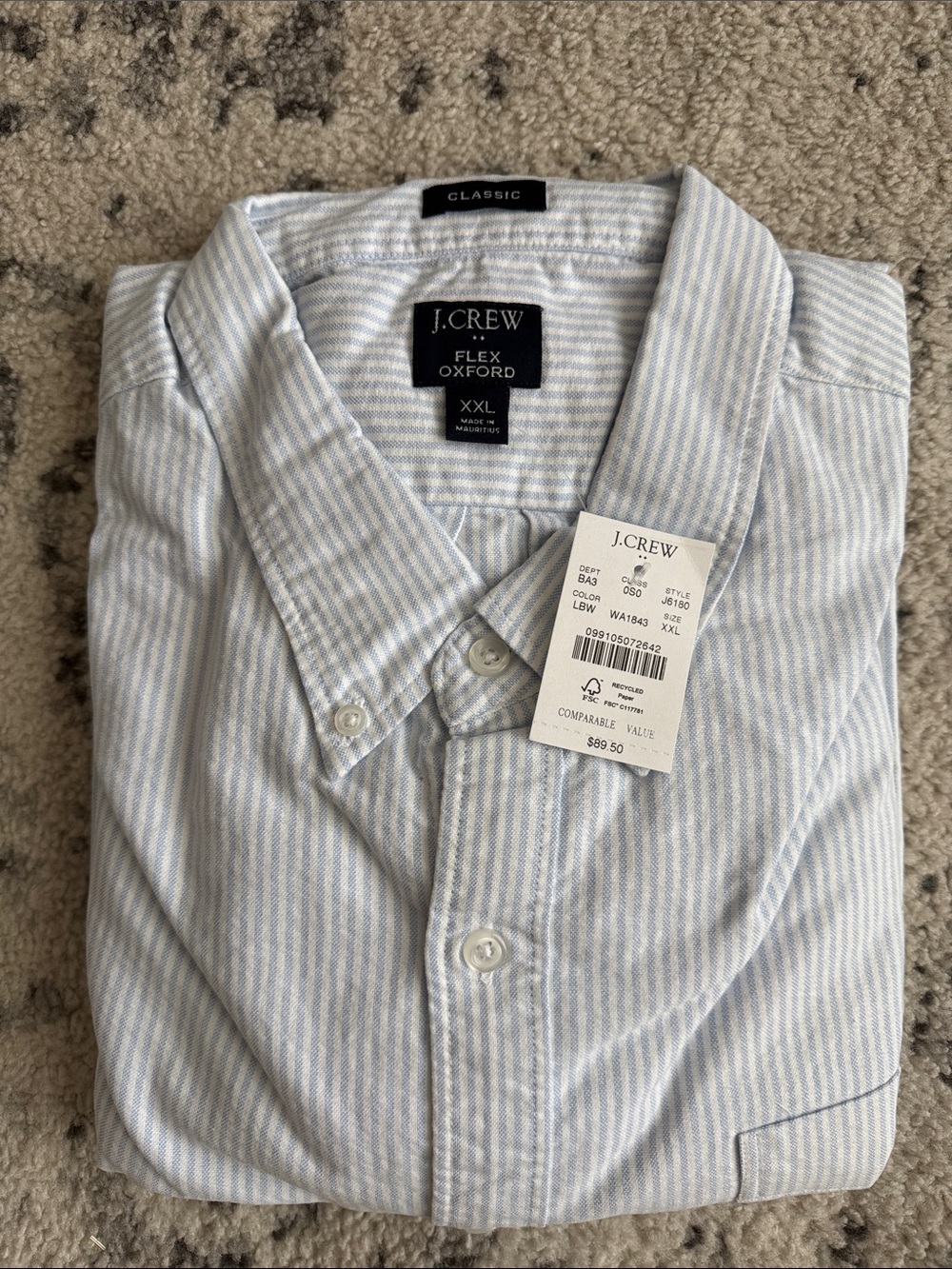 J. Crew Flex Oxford Button-Down Shirt - Light Blue and White Stripe